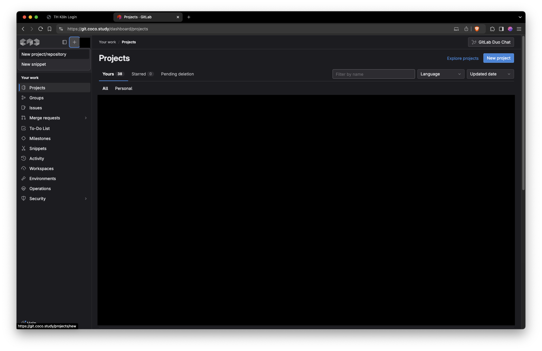 Screenshot create repo