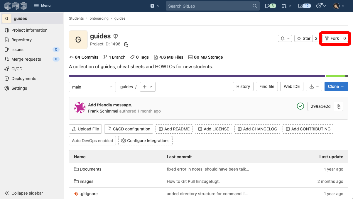 Screenshot of the repository on GitLab