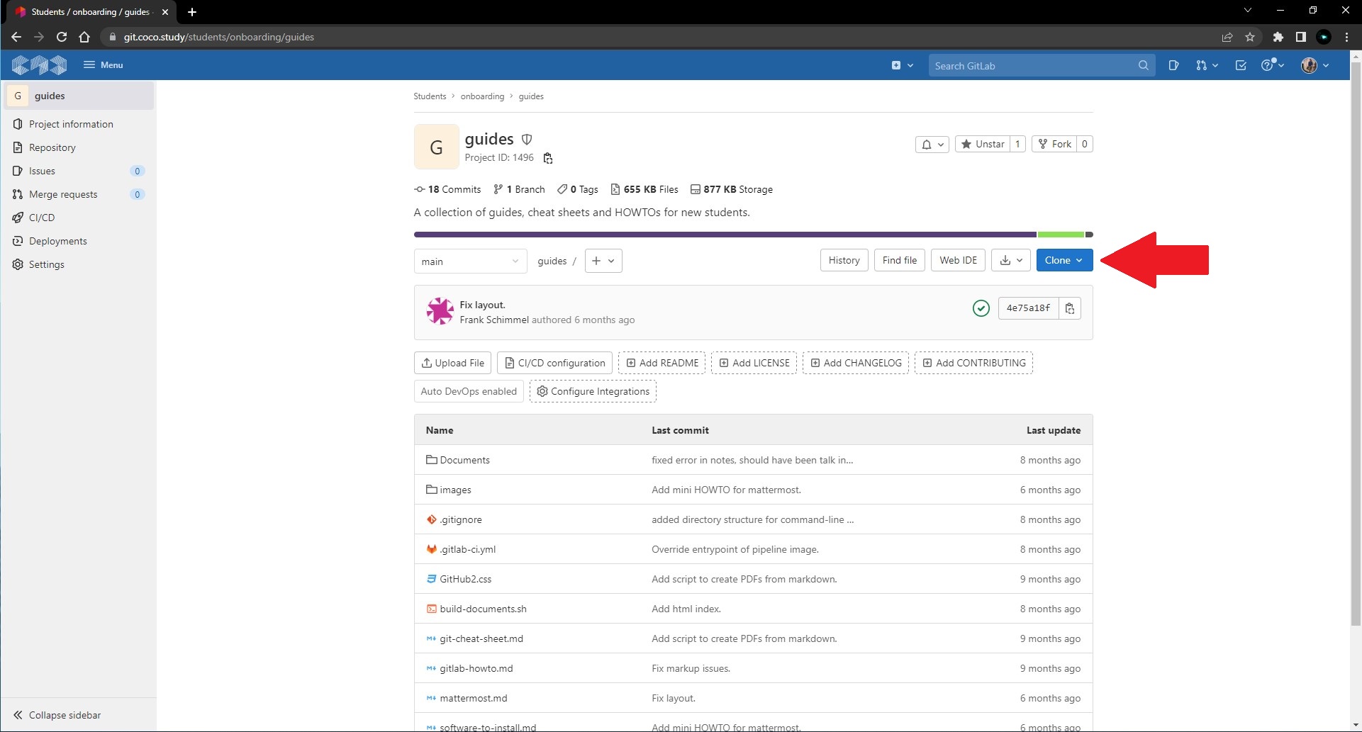 Screenshot of the repository on GitLab